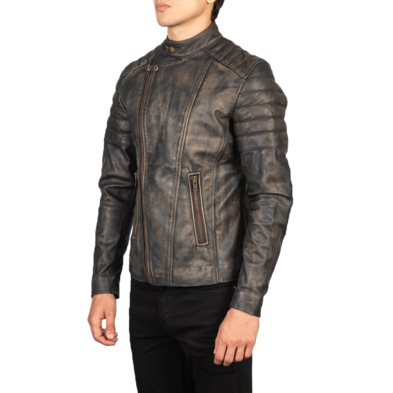 Mens Faisor Distressed Brown Leather Biker Jacket Side Pose-3-1634129305366